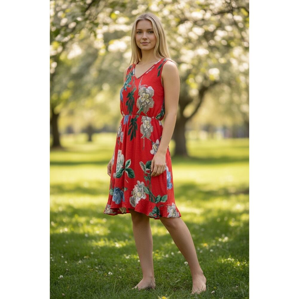 Hailey & Co. Floral Sleeveless Dress – Red
